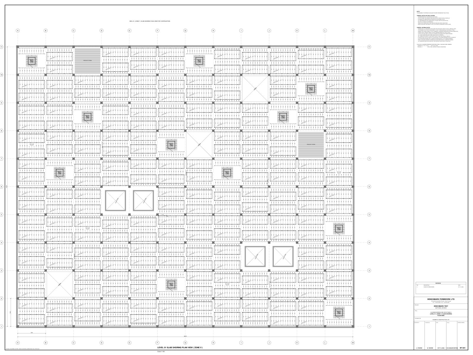 The 588 overlapping tile grid laid over the slab shoring plan