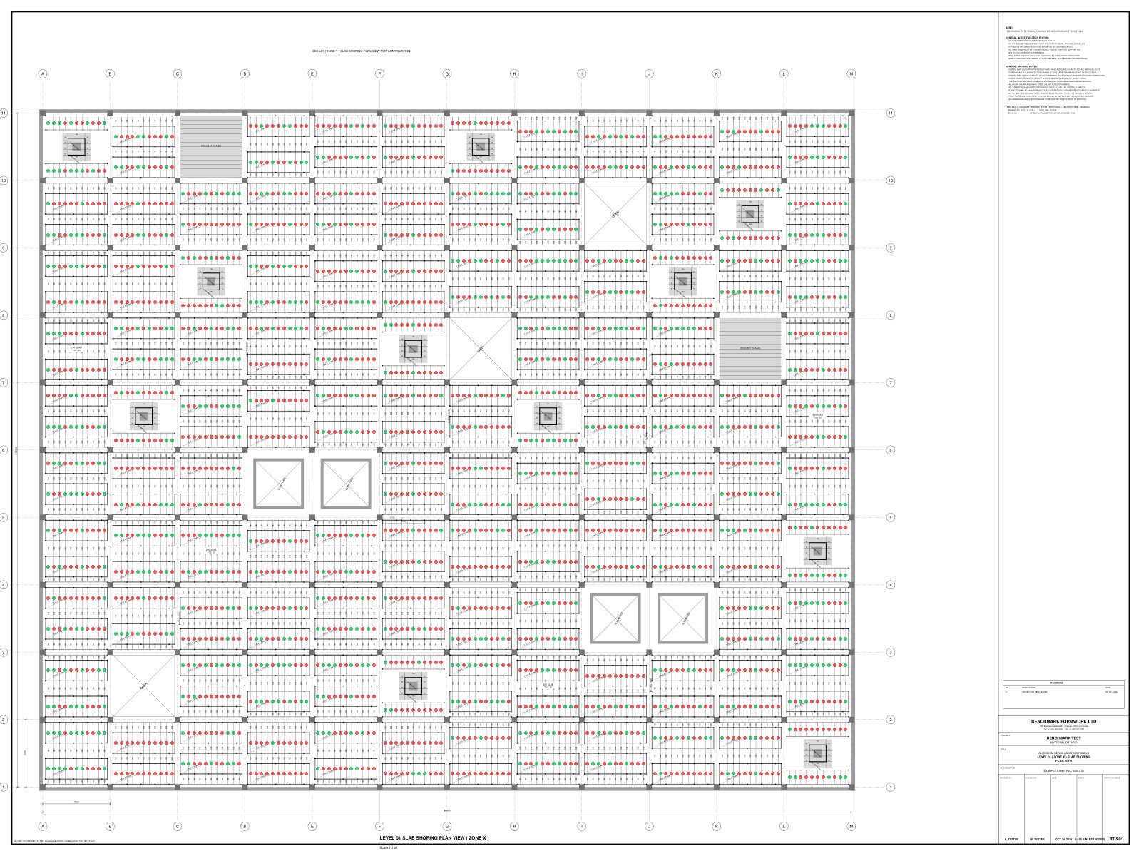 Full BT-S01 Level 01 Zone X slab shoring plan used for the benchmark