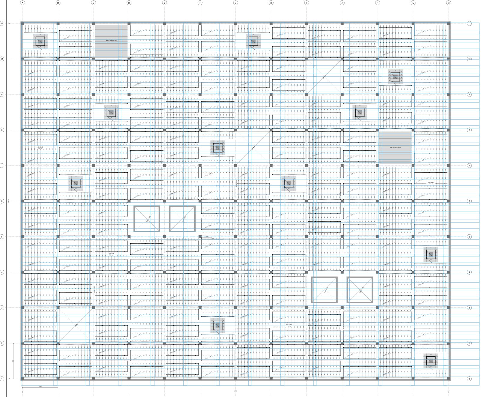 One working-resolution plan tile containing eleven rotated 150 joist-spacing labels